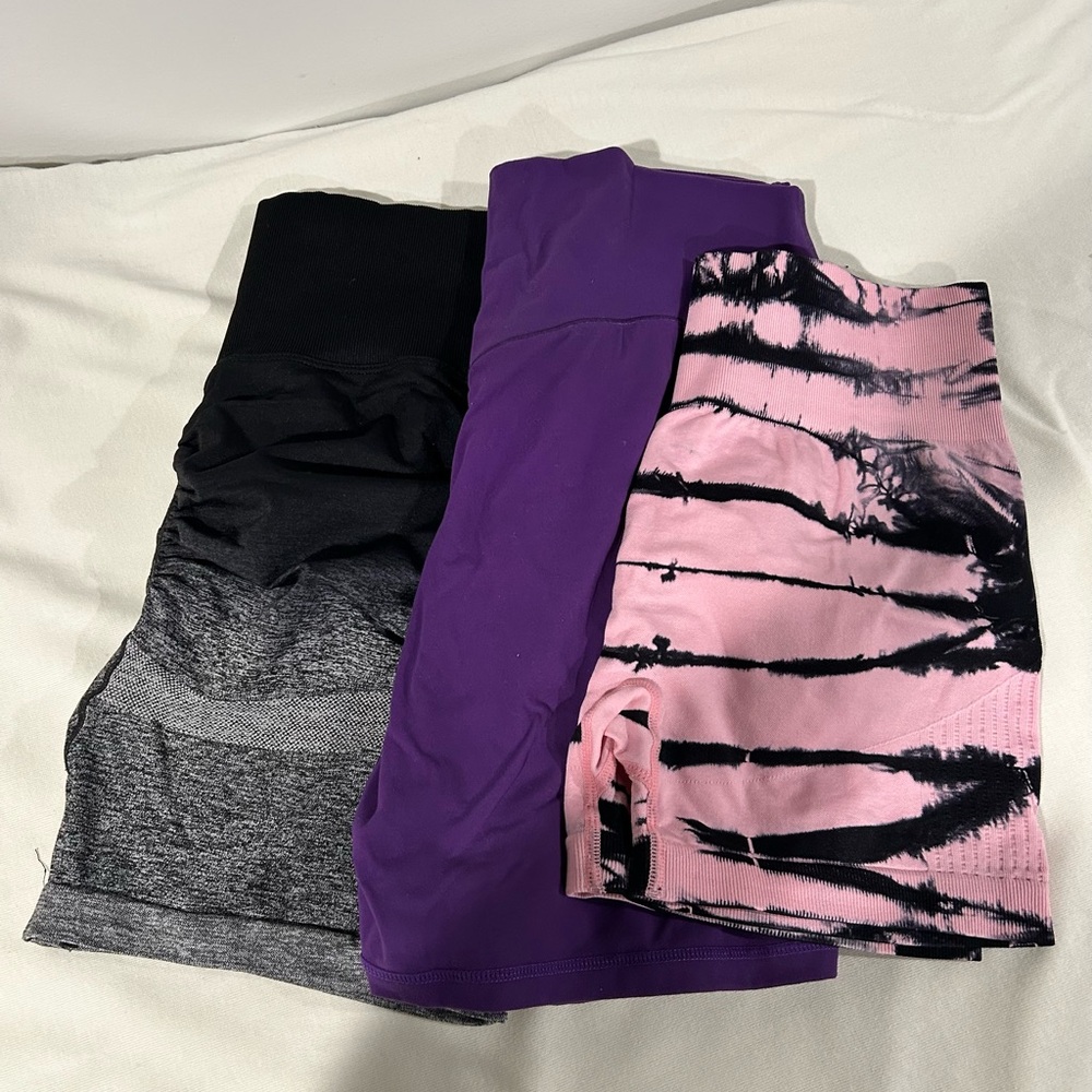 Set of Three Women's Shorts - Black, Purple, Pink Tie-Dye